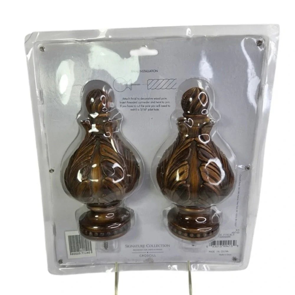 Signature Collection CROSCILL Pair Of Finials Decorative Wood For Rod End Cap Nw